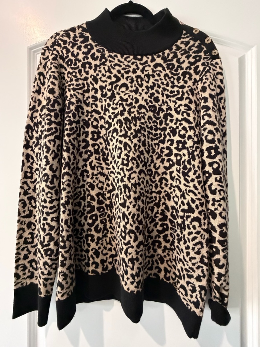 Calvin Klein Leopard Print Sweater in Black and Tan